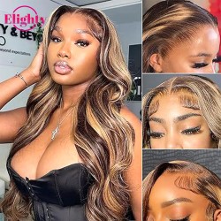 Body Wave 13x4 Glueless Lace Frontal Wig Highlight Human Hair Wigs