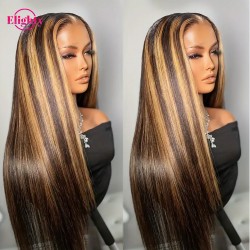4/27Highlight honey blonde 4X4 Lace Front Wigs long straight Human Hair Wigs
