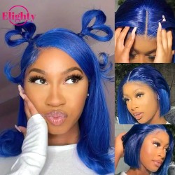 13*4 Lace Front Blue Straight Short Bob Wig Human hair