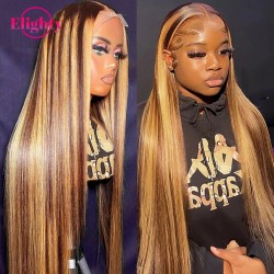 4/27 Highlight honey blonde 13X4 Lace Front Wigs long straight Human Hair Wigs