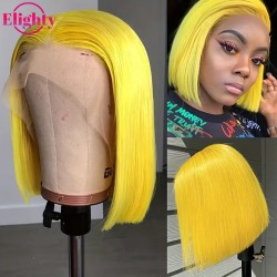 13x4 Lace Front Human Hair Wig Cut Bob Wig Yellow Color