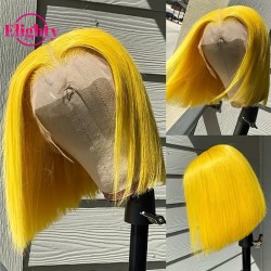 13x4 Lace Front Human Hair Wig Cut Bob Wig Yellow Color